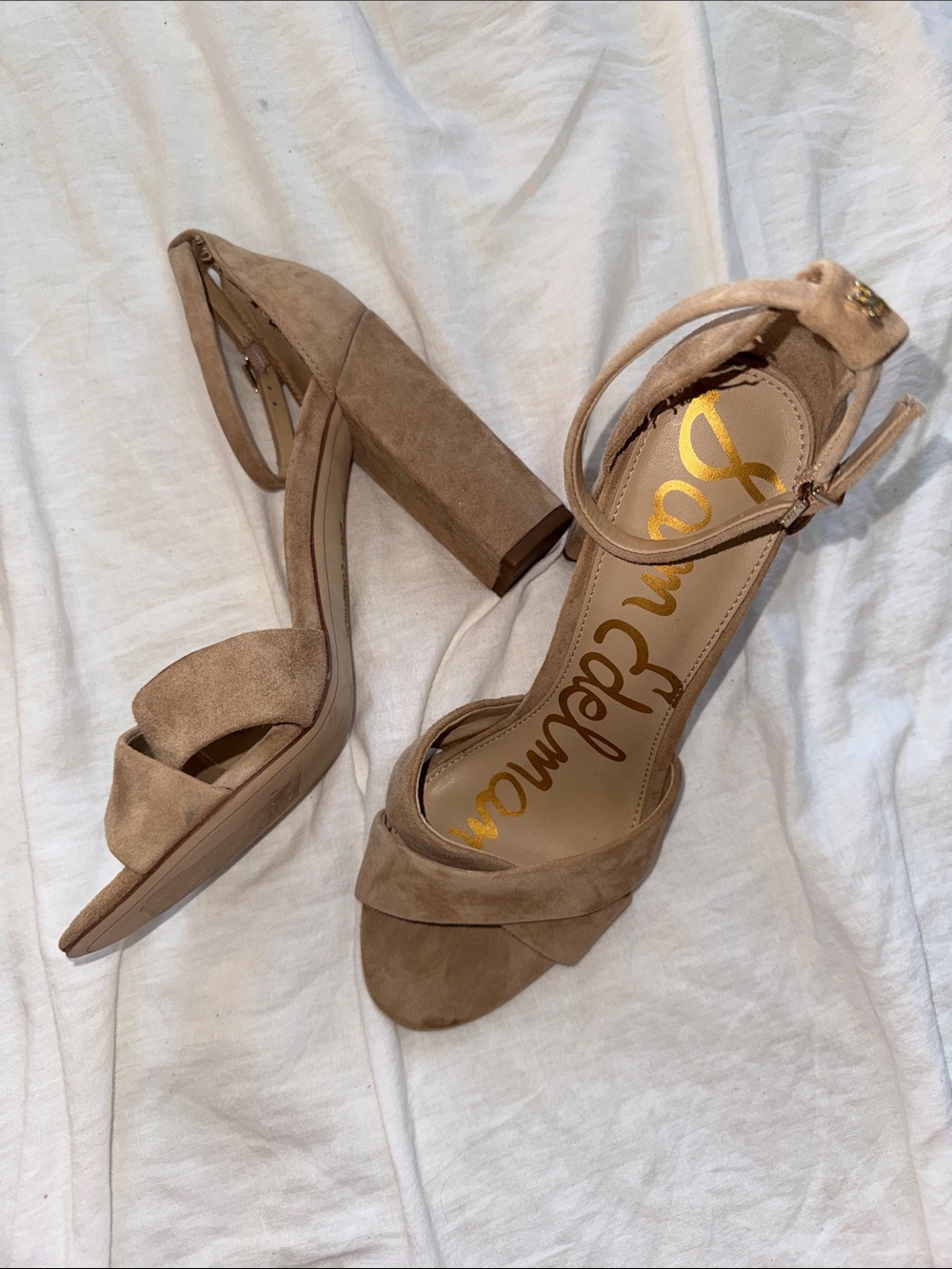 NWOT Sam Edelman Beige Suede‎ Block Heel Sandals Open Toe Size 10 & 11